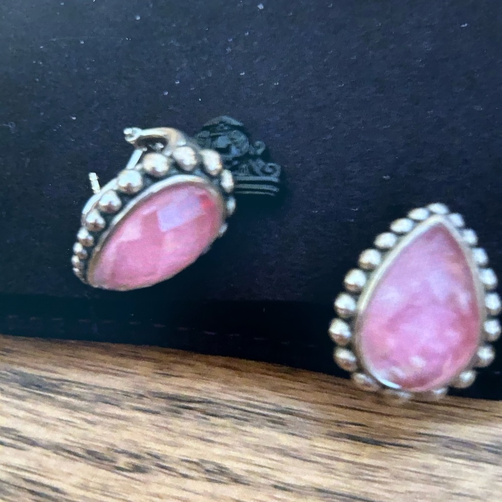 Lagos Maya rhodochrosite teardrop earrings caviar collection - Picture 6 of 8
